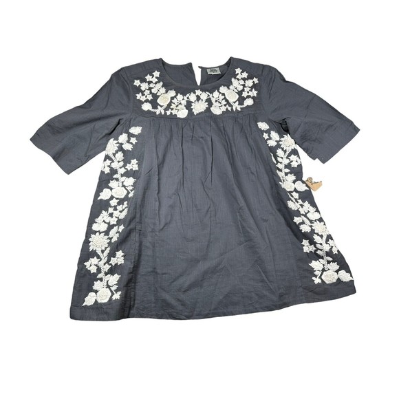 Ivy Jane Blouse Top Women Size S Gray Embroidered White Stitching Floral NWT - Picture 1 of 5